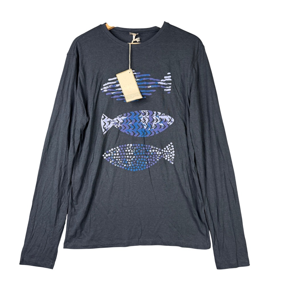 ONNO Mens Bamboo Organic Cotton Long Sleeve Fish Graphic T-Shirt WWF Gray M